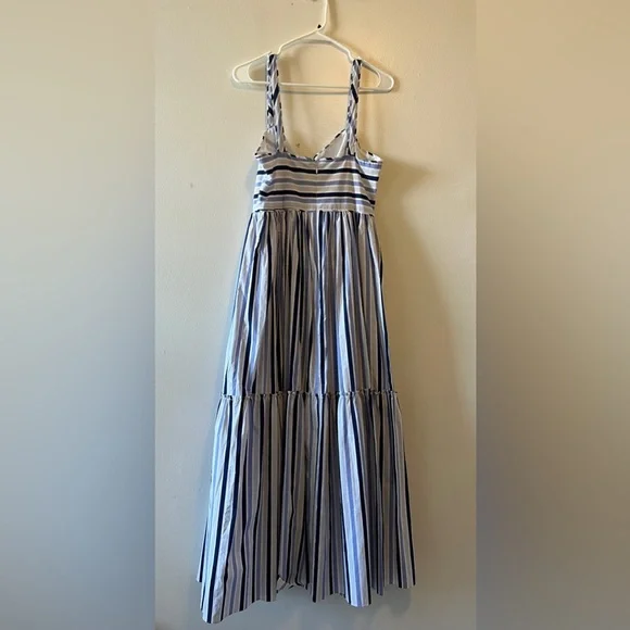 J. CREW Shirting Stripe Tiered Maxi Dress Size 6 Spaghetti Straps 100# Cotton - Picture 7 of 16